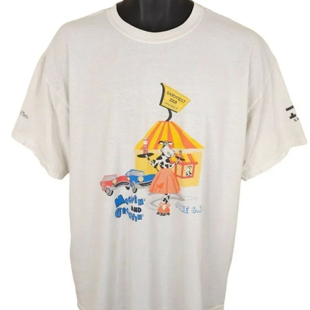 Vintage Marshfield Wisconsin T Shirt Mens Size XL White Y2K Dairyfest Cows